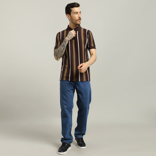 Striped Polo Brown T- Shirt