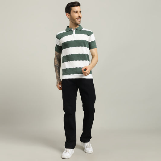 Zig Zag Strip Green Polo