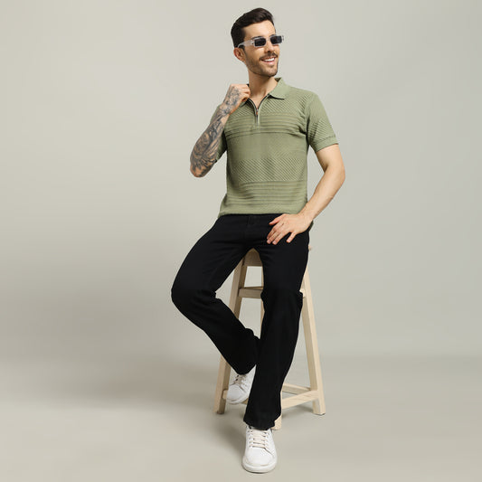 Knitting Polo Green T- Shirt