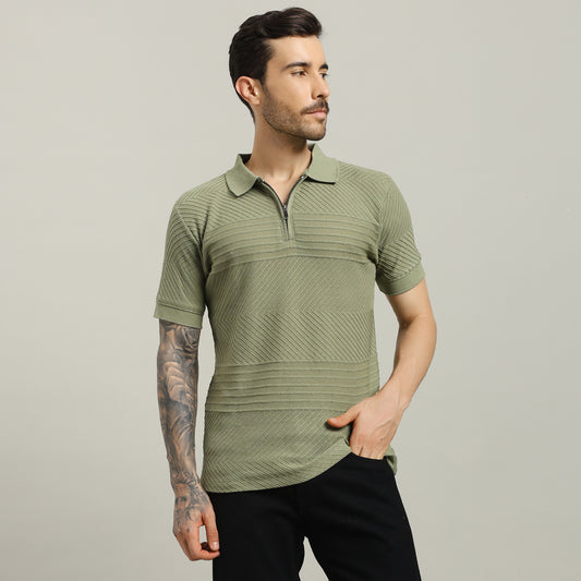 Knitting Polo Green T- Shirt