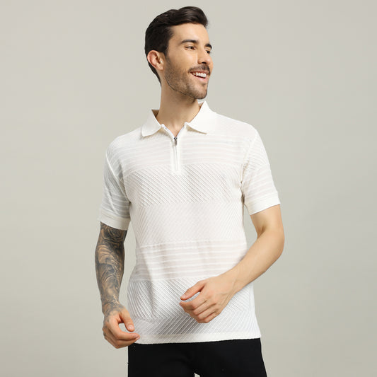 Knitting Polo White T- Shirt