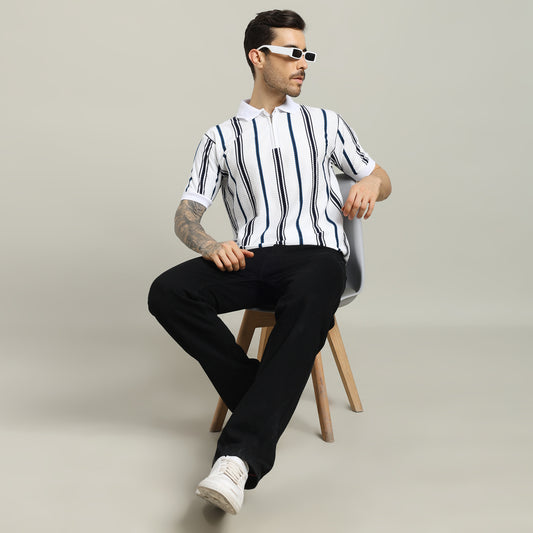 Striped Polo White T- Shirt