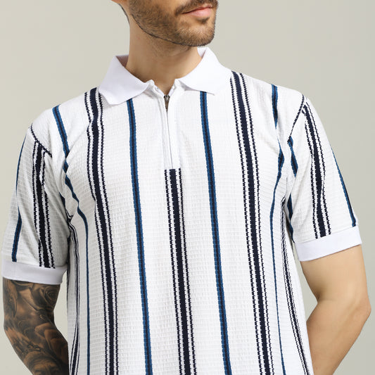 Striped Polo White T- Shirt