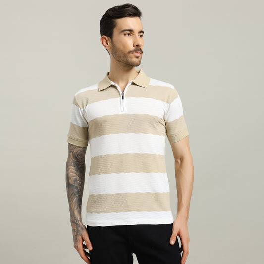 Zig Zag Strip Beige Polo