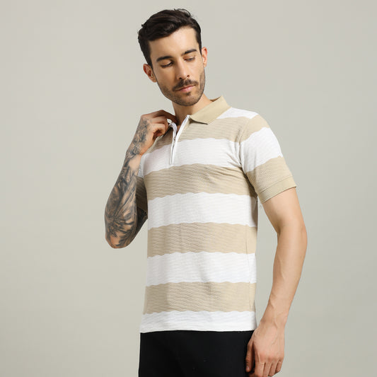 Zig Zag Strip Beige Polo