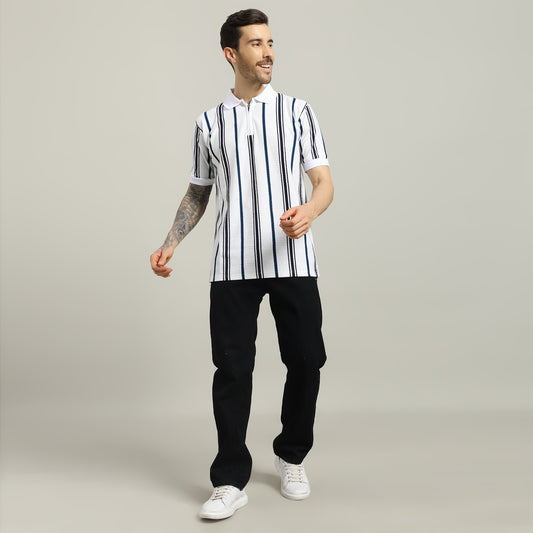 Striped Polo White T- Shirt