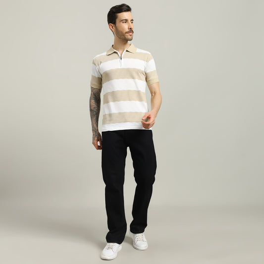 Zig Zag Strip Beige Polo